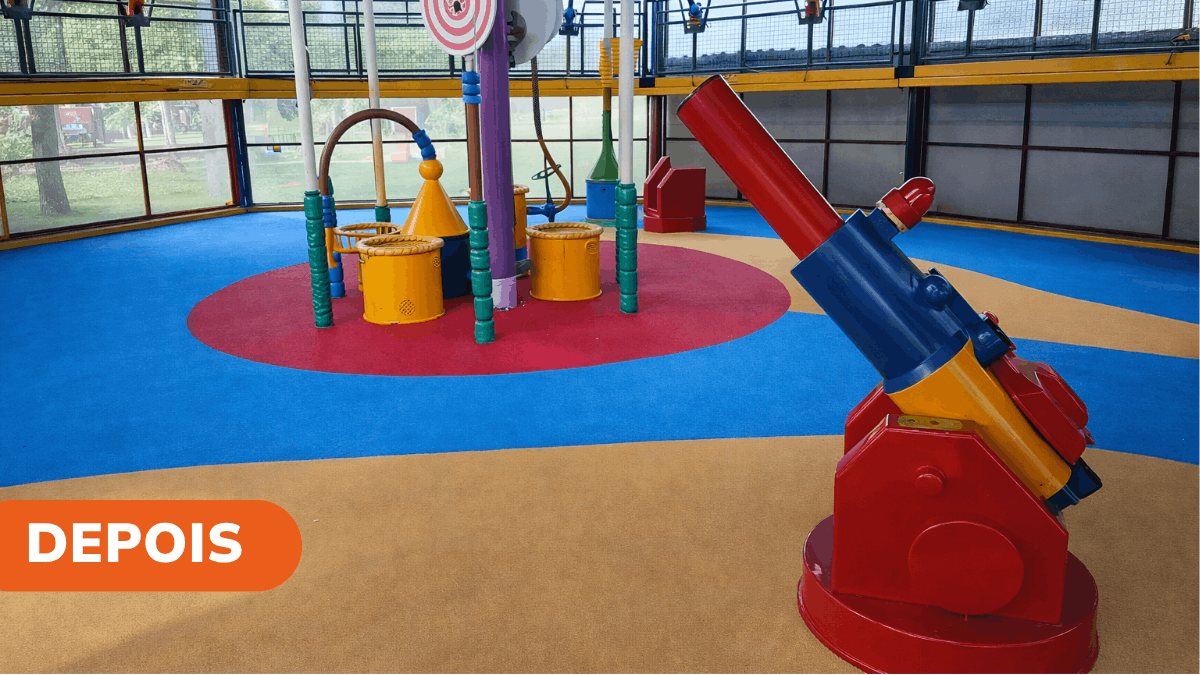 depois da Manutenção - Multiplay Pisos (2) Piso de playground revitalizado após manutenção e higienização, com cores vivas, aparência renovada e melhores condições de uso.