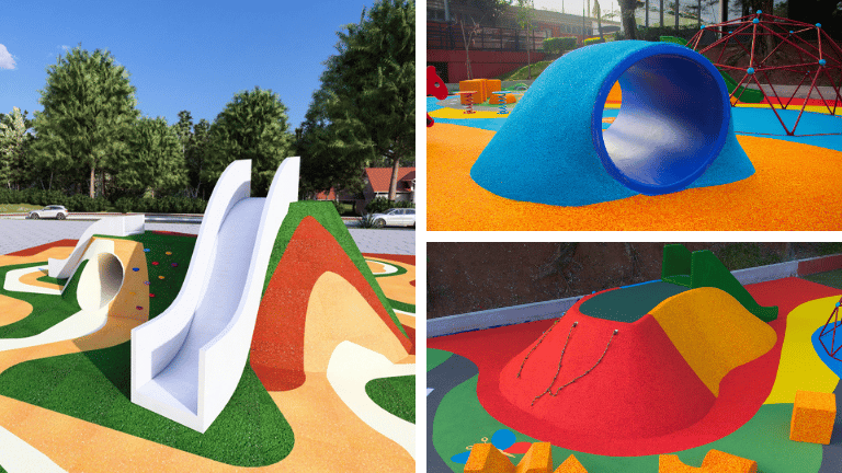 Morretes para playground com diferentes formatos, cores e possibilidades de escalada.